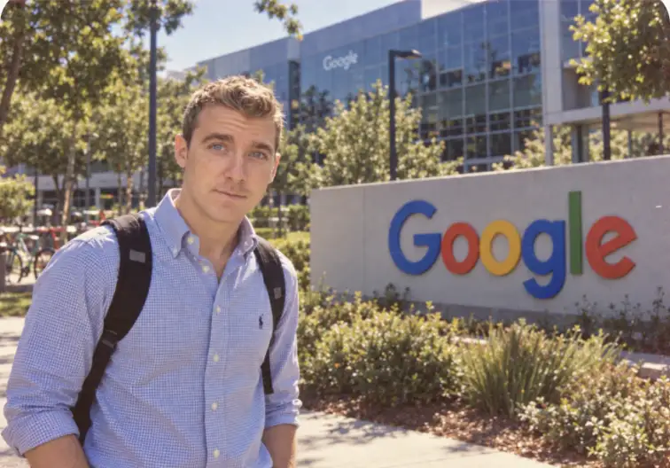 Dave in front of a Google sign in Silicon Valley