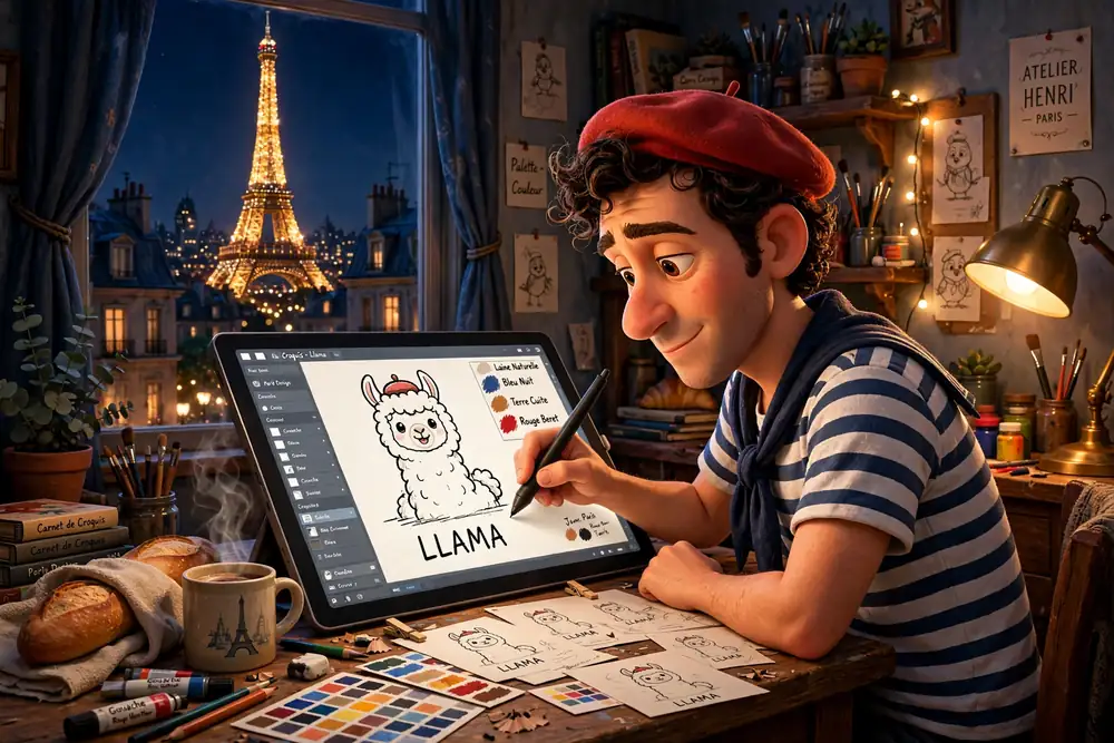 Henri Hue at work in his Paris studio