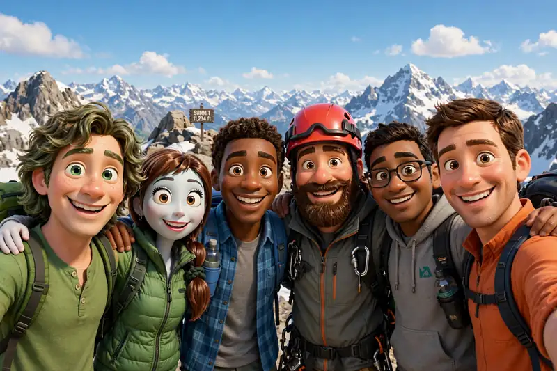 The Studio crew selfie on a mountain summit